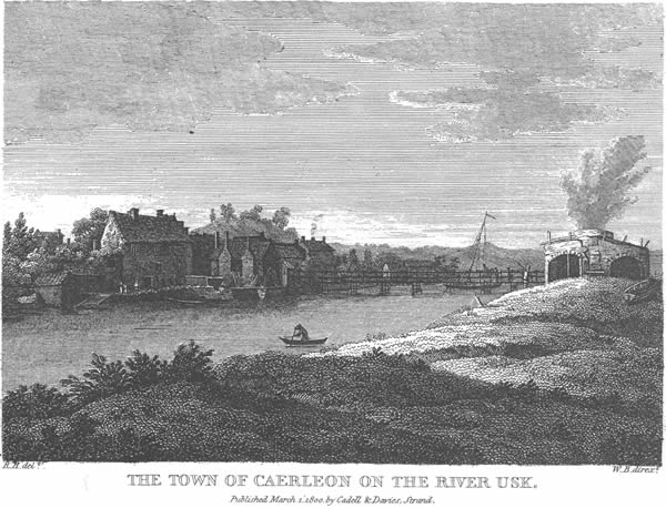 The timber bridge at Caerleon, 1801, from Coxe's 'Tour In Monmouthshire'.