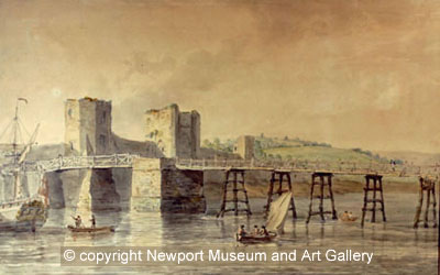 Newport Bridge and Castle late 1700s painted by Paul Sandby.