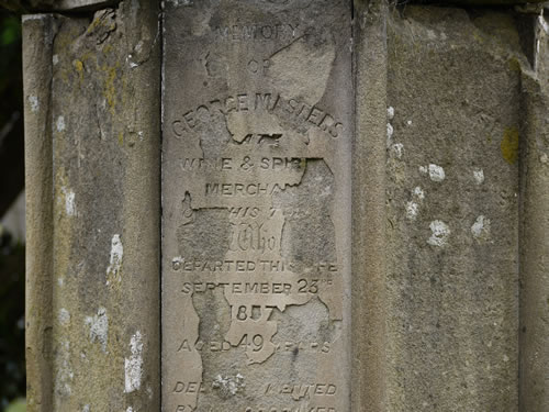 The inscription on George Masters' grave is all but illegible and about to fall away from the rest of the stone.