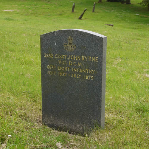 Headstone for John Byrne, 2832 C/SGT, VC DCM, 68th Light Infantry. September 1832 - July 1878. Location: RC F4.