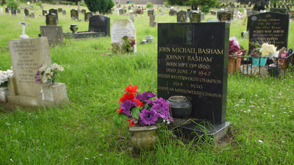The black marble headstone is a fitting memorial to the great boxer John Michael Basham or Johnny Basham