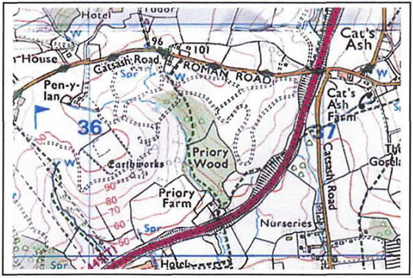Priory Wood camp as seen on OS Explorer map 152