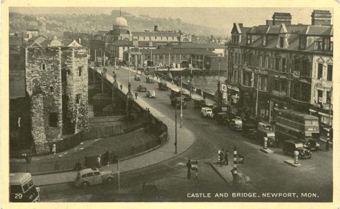 Postcard view of the Castle and Bridge, Newport, Mon