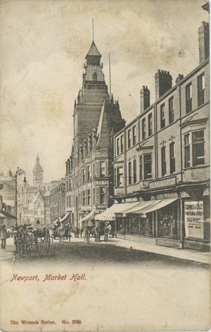 Top of Dock Street Newport Mon Monmouthshire Gwent showing the Market Hall