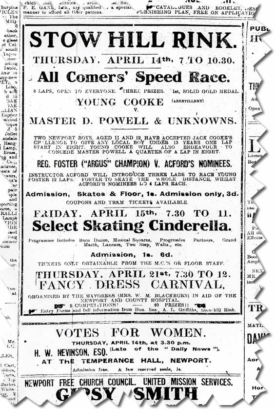 Advert for Newport (Roller Skating) Rink 1910