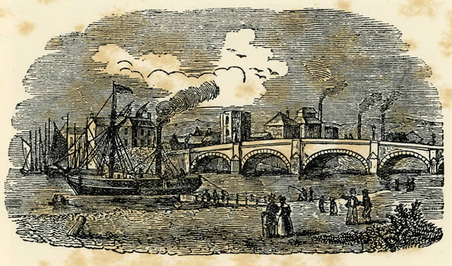 NEWPORT BRIDGE, CASTLE AND RIVER 1847 from Scott's History of Newport 1847