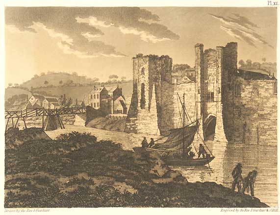 Old wooden bridge and castle, Newport, Monmouthshire, 1797