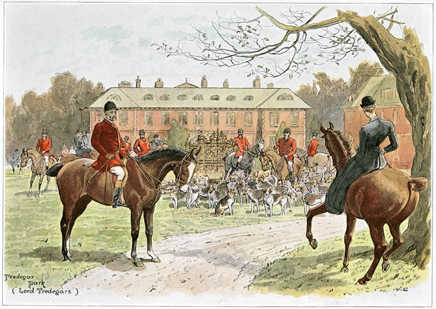The Meet Tredegar Park - Lord Tredegar's. Victorian print.