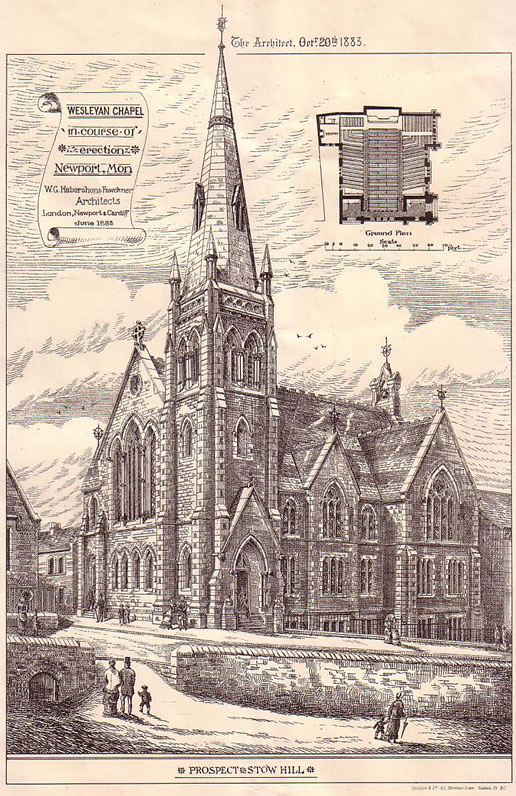 Wesleyan Chapel Stow Hill Newport Mon in course of erection 1883