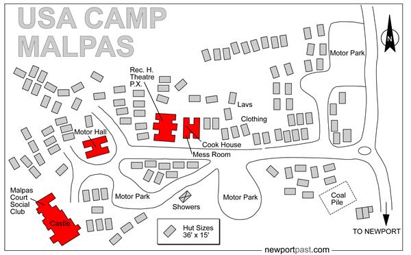 Plan of the USA Camp at Malpas Court during World War 2.