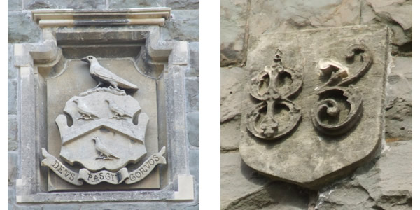 Coat of arms and date stone from Malpas Court, built for Thomas Prothero