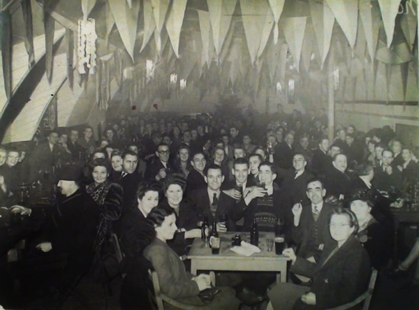 Malpas Court Social Club in a nissen hut around 1947.