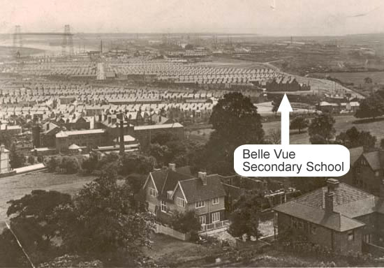 Belle View Secondary School Newport Mon with the regular rows of houses in Pill lined up behind it.
