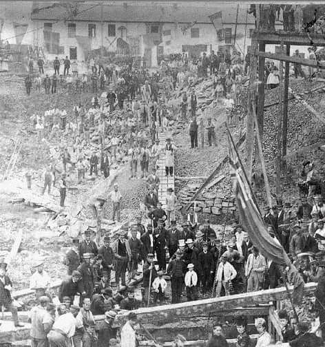 This photograph is believed to show the laying of the foundation stone for the Alice Dry Dock on 15 June 1871