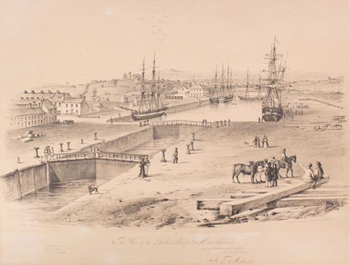 The Town Dock at Newport soon after it opened in 1842, by James Flewitt Mullock.