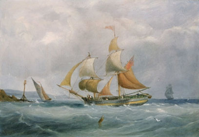 A trading brig entering the Bristol Avon, by Joseph Walter (1838)