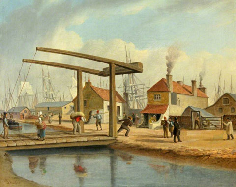 Newport Canal around 1840, by Joseph Walter