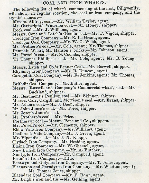 Scott’s list of coal and iron wharves in 1847