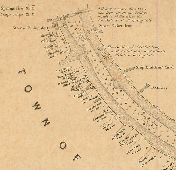 A survey of the wharves near the town bridge in 1870