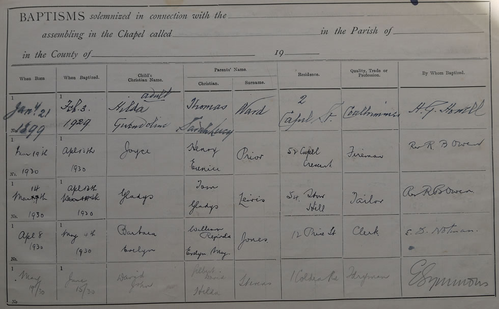 Page 31 of the Register of Baptisms for the Presbyterian Church of Wales assembling at the Great Central Hall in the Parish of Newport in the County of Monmouthshire