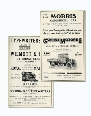 Adverts from Johns' 1928 Newport Street Directory