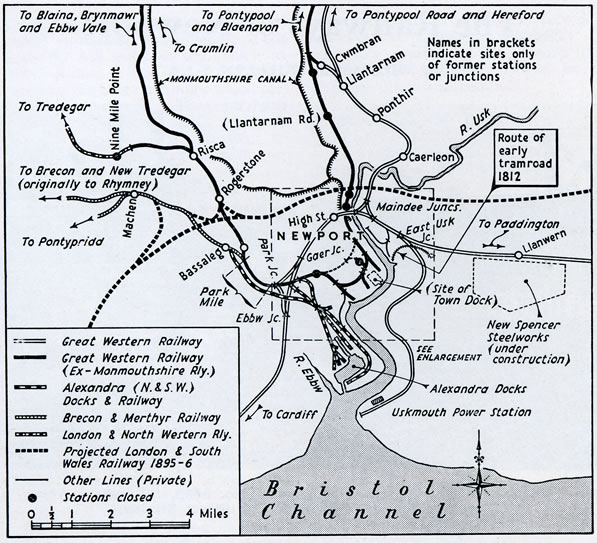 General map of railways serving Newport showing fromer ownerships