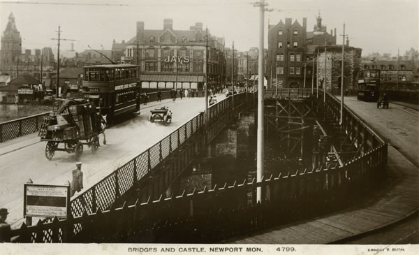 The temporary bridge alongside Newport's old stone bridge.