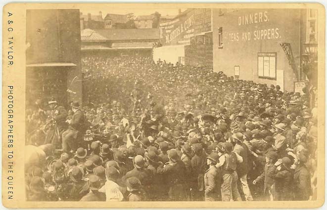 Newport Railway Station Approach June 1887. Crowds greeting Gladstone on his visit to speak at the Albert Hall, Stow Hill.