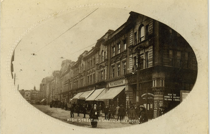 Raphael Tuck & Sons Double Photo Greeting  Postcard - High Street Newport Monmouthshire from the Shaftesbury Hotel