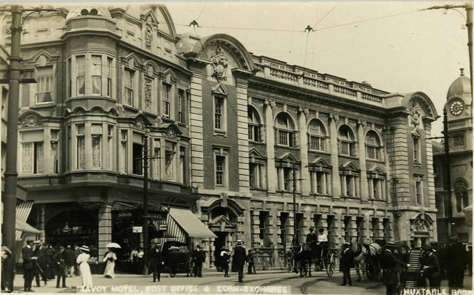 Savoy Hotel, Post Office and Corn Exchange Newport Mon - Early Postcard View Huxtable Bros