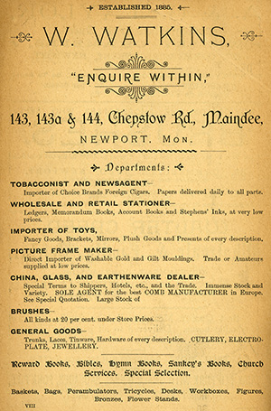 W. WATKINS ENQUIRE WITHIN - Advertisement from Johns's 1892 Newport Directory