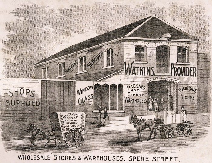 VIEW OF WATKINS THE PROVIDER WHOLESALE STORES AND WAREHOUSES, SPEKE STREET, Newport, c.1910