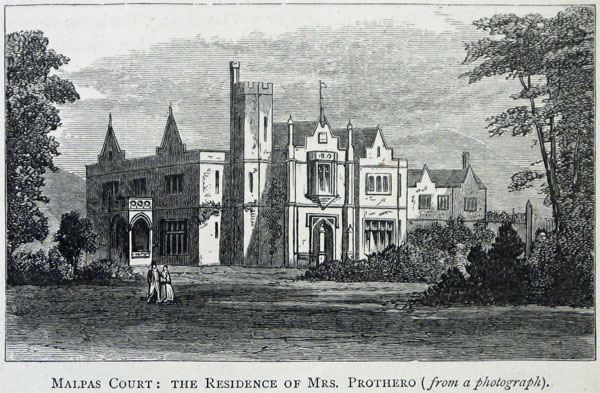 A view of Malpas Court from "The Annals and Antiquities of the Counties and County Families of Wales."