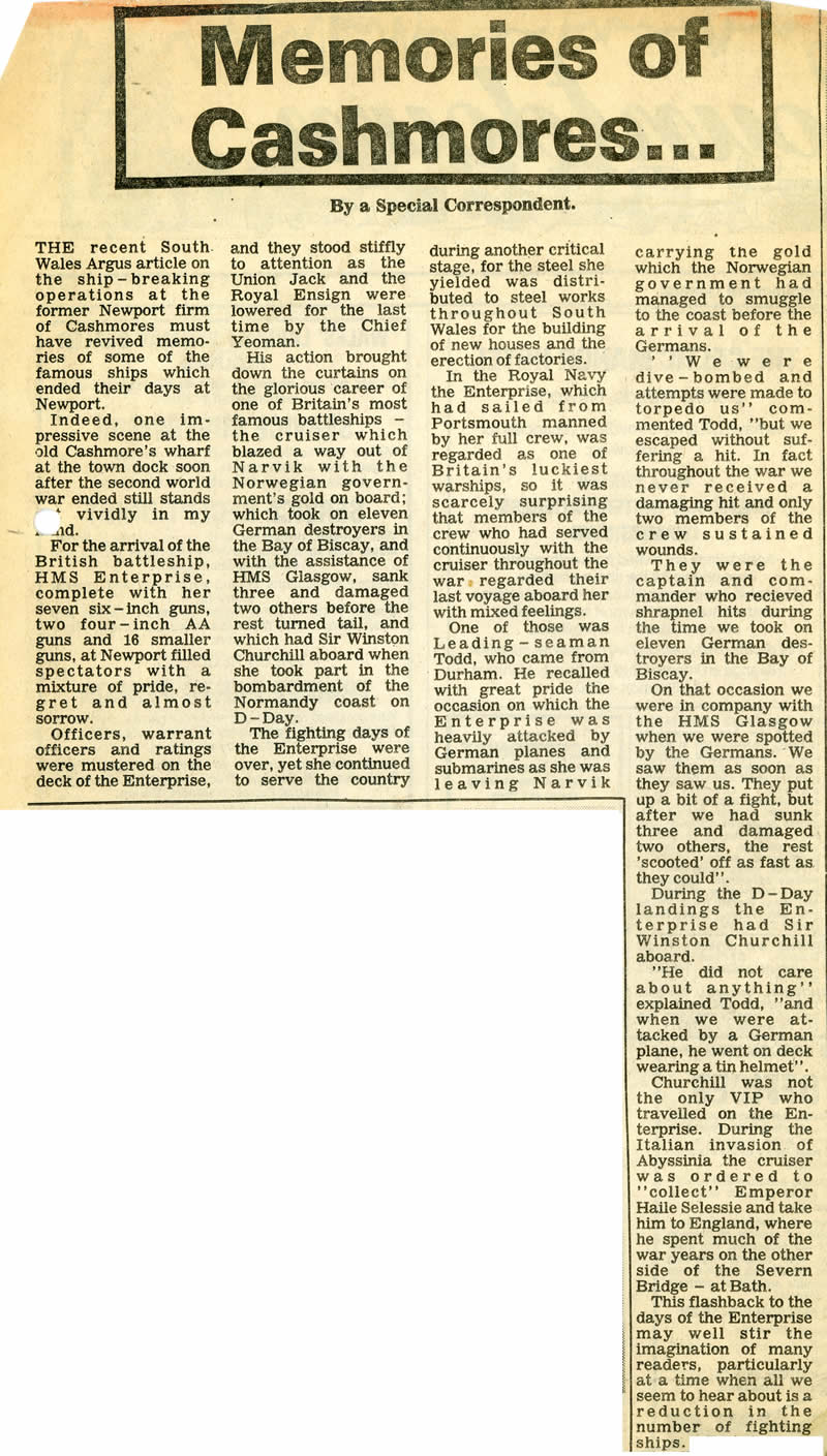 Memories Of Cashmores - South Wales Argus Article