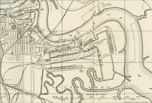 The Alexandra Docks in 1916, after the final expansion.