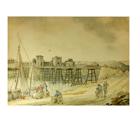 Castle And Old Wooden Bridge Newport Monmouthshire In The Late 1700s 