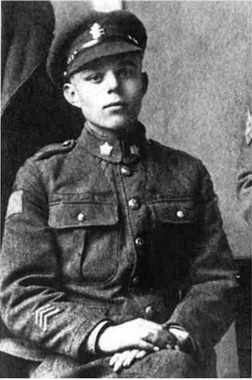 An official photograph of Billy Butlin was taken shortly after enlistment in the Canadian Expeditionary Force in 1915.