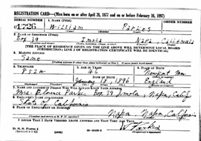 U.S., World War II Draft Registration Card for William Parkes (1942)